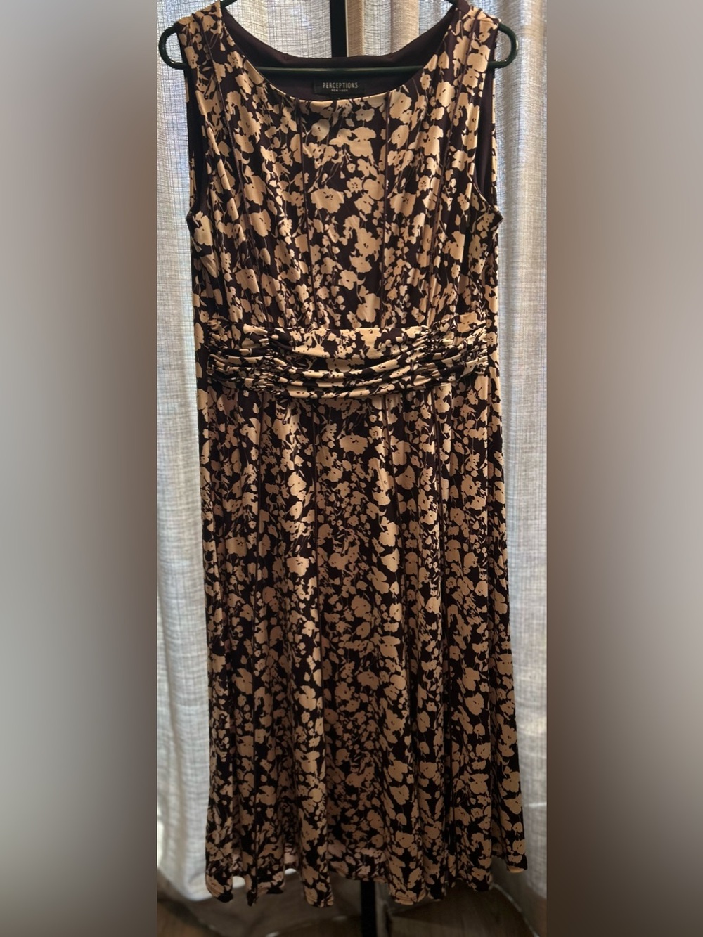 Perceptions Purple and Cream Floral Maxi Dress with Ruched Waist